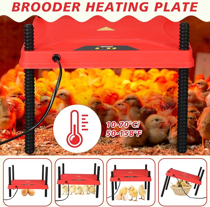9 Pack Winter Chicken Brooder Box Starter with Heating Plate and 75w Heat Lamp, 0.8 Gallon Heated Chicken Waterer Fountain with Perch Set, 2.9 Lbs Flip Top Poultry Feeder for Coop Chick
