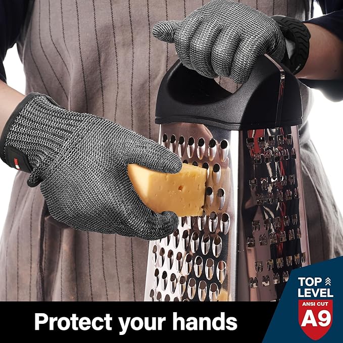 Schwer Ultimate Cut Resistant Gloves Beyond ANSI A9, Reinforced Stainless Steel Glove, Food Grade Mesh Metal Gloves for Butcher Meat Cutting, Oyster Shucking, Mandoline, PR1708 (S, 2 PCS)