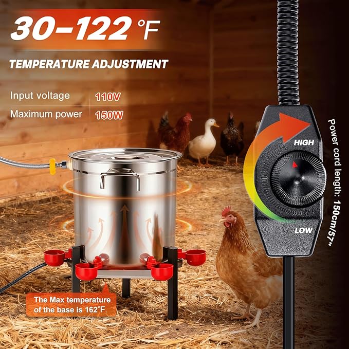 Heated Chicken Waterer 5 Gallon for Winter Automatic Chicken Water Bowl Heater Poultry Duck Drinker Watering System Chicken Coop Accessories