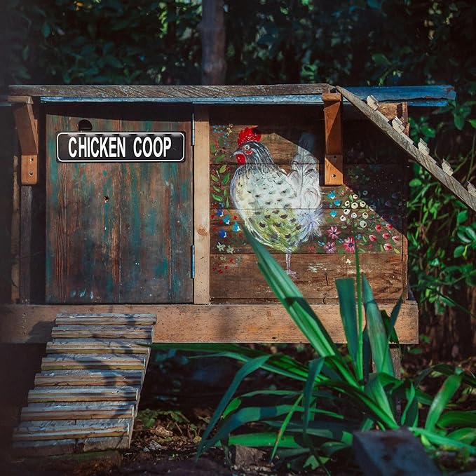 Chicken Coop Retro Metal Tin Sign - Duck Waterfowl Chicken Coop Decor, Rustic Street Sign, Door Name Plate Plaque for Farmhouse Pub, Bar, Home Wall Art 16x4 Inch (black)