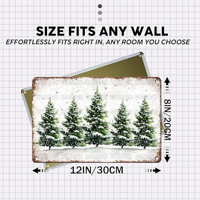 Vintage Winter Tin Sign Retro Christmas Tree Metal Sign Funny Nostalgic Rustic Wall Decor Decorations For Home Outside Porch Cafe Kitchen Bar Bedroom Office Living Room 12 * 8In