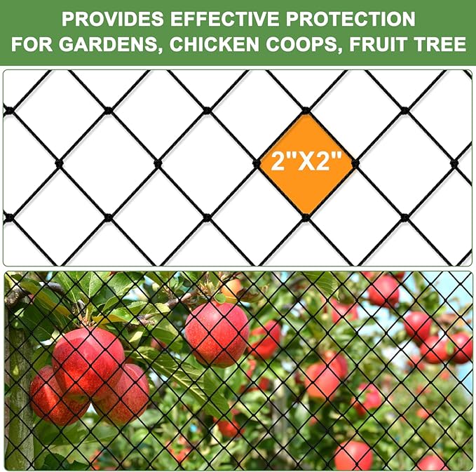 Bird Netting - 100'x100' Heavy Duty Nylon Garden Netting with 2' Mesh for Chicken Coop, Fruit Tree Protection Against Squirrels and Deer