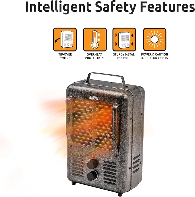 EZ-HEAT 1,500-Watt Portable Milkhouse Style Utility Space Heater with Adjustable Thermostat, Overheat Protection, and Safety Tip-Over Switch, Speckled Gloss, MTFH-01C