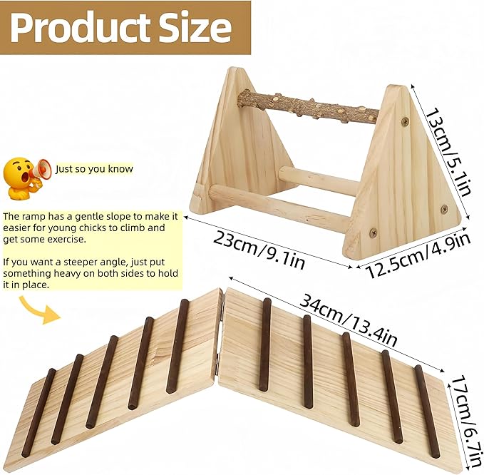 2-in-1 Chick Perch & Ramp Trainer Set, Wooden Chicken Roost Bar & Stand for Brooder Coop, Baby Chicken Supplies Toys for Chicks Ducks Quails and Small Animals