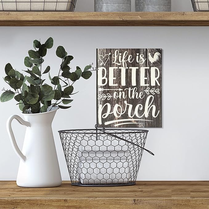 JennyGems Life is Better on the Porch Wooden Sign, Farm Life Decor and Wall Hanging, Brown Rustic Color, Made in USA