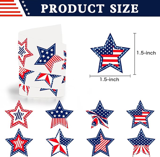 Patriotic Stickers 500 Pcs, 1.5" Memorial Day Stickers, 4th of July Stars Label (Blue)