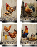 Geyoga 4 Pcs Chicken Kitchen Towels Rooster Dish Hand Towels Farm Animal Cow Vintage Rustic Tea Cloth for Spring Easter Bathroom Farmhouse Decor Gifts, 16 x 24 Inch(Delicate Color,Rooster)