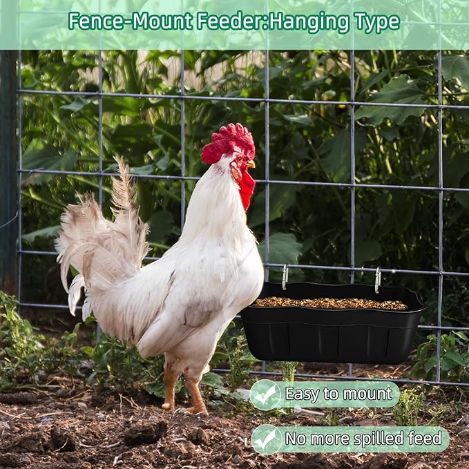 Chicken Feeder Waterer,Hanging Goat Feeders,Feed Trough 3.5 Quart 3 Pack,Hanging Fence Feed Trough for Poultry Livestock,Black