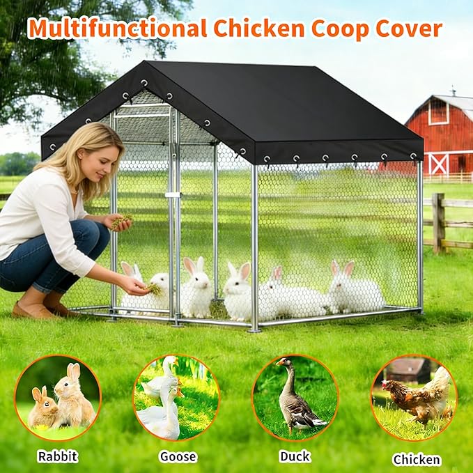 Outdoor Chicken Coop Cover for 9.8x6.5ft Large Metal Chicken Run 600D Waterproof Sunshade Cover UV Resistant Weatherproof Heavy Duty Outdoor Replaceable Large Chicken Coops Top Covers,Only Cover,Black