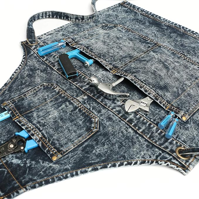 Jeanerlor Cotton Work Apron with Pockets for Women and Men Cross Straps & Adjustable S to XXXL 2 Size