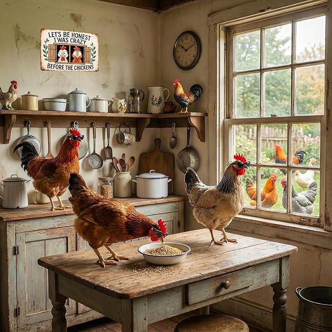Funnysign Chicken Decor I Was Crazy Before The Chickens Vintage Tin Sign for Chicken Coop Farm Kitchen Garden Yard Decor 8x12 INCH(3829)