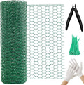 Chicken Wire 15.7in x 236in with a Pair of Gloves，1 Wire Cutter，50 Pcs Cable Zip Ties, Floral Chicken Wire Mesh 0.8in Hexagonal Galvanized PVC Coated Garden Netting Fence for Craft Poultry Garden