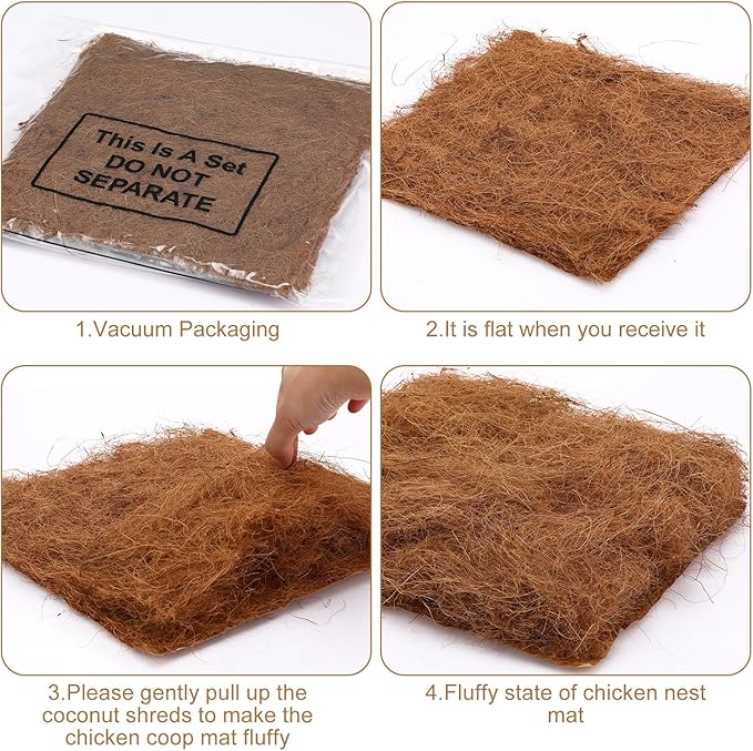 Yerliker 24 Pack Chicken Nest Box Pads Laying Hen Nesting Box Liners Nesting Pads Natural Coconut Fiber for Chicken Coop Bedding Fit Most Nest Boxes