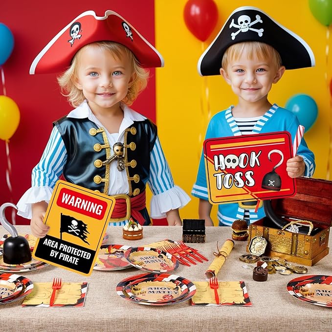 WERNNSAl Pirate Party Decorations - 9 PCS Pirate Halloween Decorations for Boys Kids Caribbean Birthday Party Supplies Funny Pirate Parrot Sign for Halloween Celebration Home Garden Yard Wall Decor