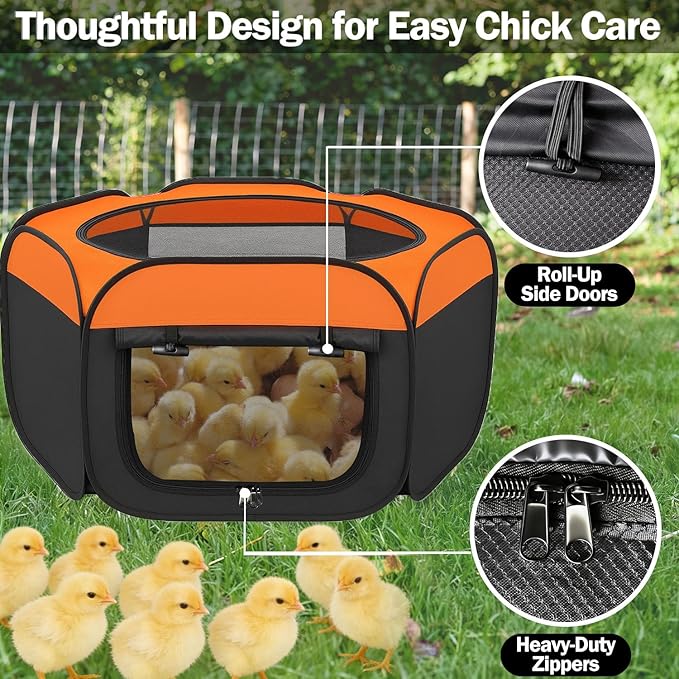 Chicken Brooder Box for Chicks, Pop-Up Chick Starter Kit Brooder Pen with Double Door Cover, Collapsible Large Baby Chicken Brooder for Indoor Outdoor Use, for Chicks, Ducks & Quail