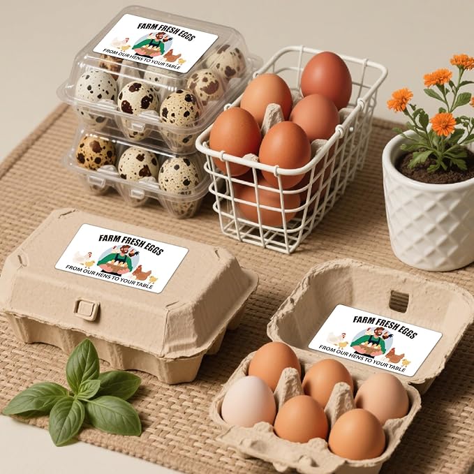 60Pcs 2" x 4" Farm Fresh Eggs Label Rectangle Egg Carton Stickers from Our Hens to Your Table Self Adhesive Packaging Tags for Box Container Business Farmhouse Markets Supplies