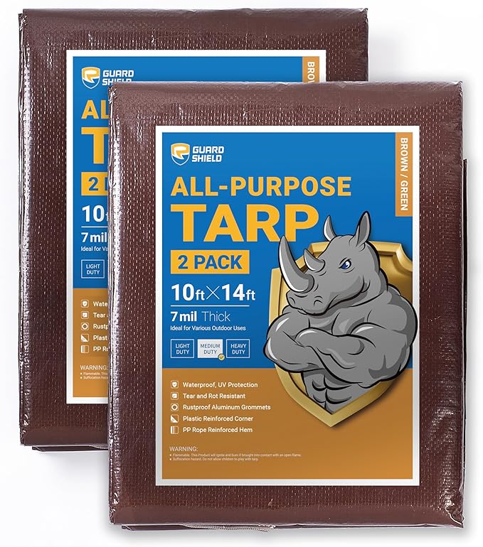 GUARD SHIELD Brown/Green Tarp 10x14 Feet Medium Duty Outdoor Waterproof Multi Purpose Poly Tarps Cover 7mil (2-Pack)