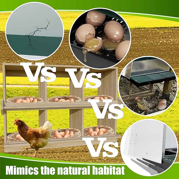Nesting Box, 6 Compartments Wood Nest Box for Chicken with Swing Perch, Chicken Egg Laying Boxes for Hens, Ducks, Chickens
