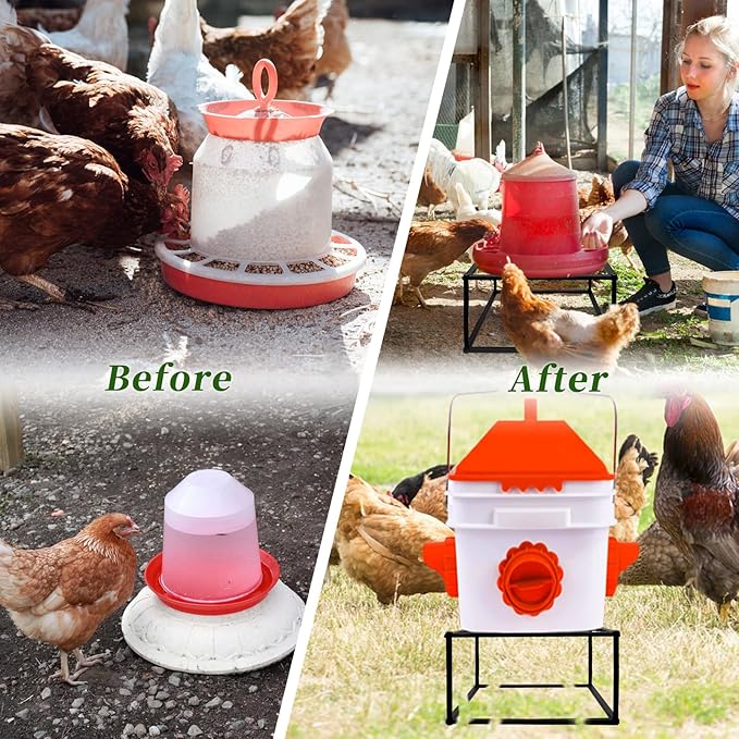 2Pcs Metal Stand for Chicken Feeder Waterer Heavy Duty Chicken Water Feeder Stand Holder with 4 Legs Iron Chicken Waterer Bucket Barrel Stand Rectangular Support Rack for Coop Poultry Indoor Outdoor