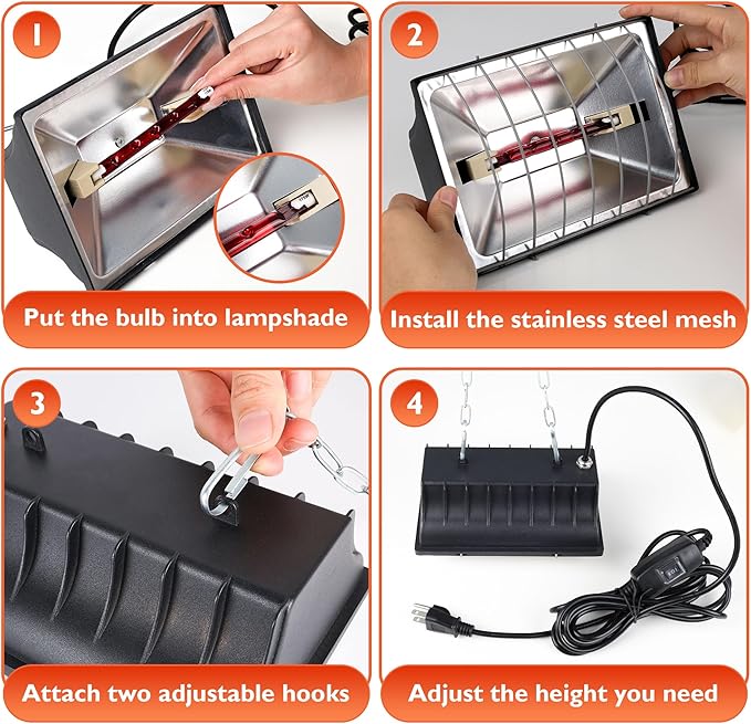 Heat Lamp for Chickens Chicks, Chicken Coop Heater with Adjustable Temp Hanging Height for Winter