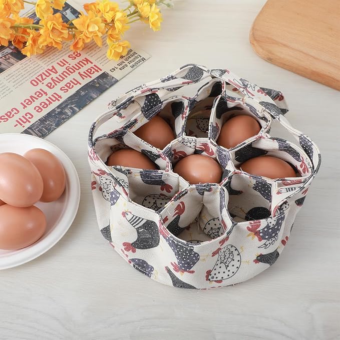 2Pcs Egg Collection Basket, Egg Bags, Portable Eggs Carrier, Eggs Gathering Basket with 9 Pouches for Home Garden Farm Use