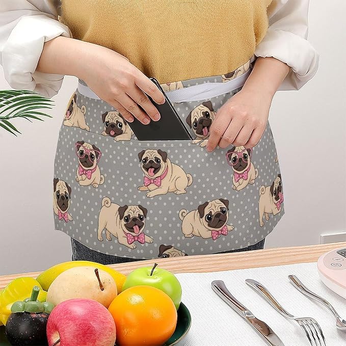 Short Aprons for Servers Unisex Chef Works Waitress Apron with 3 Pockets