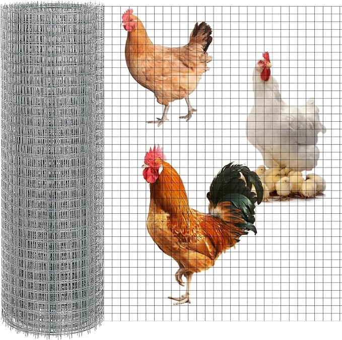 Chicken Wire Mesh,16In×25Ft 23GA, 1/2 Inch Mesh Hot Dipped Galvanized After Welding Hardware Cloth, Cuttable Chicken Netting, Garden Fence Supports, Poultry Netting Cage