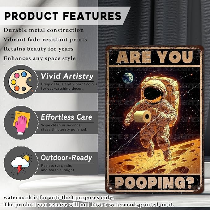 Vintage Astronaut Tin Sign Are You Pooping Retro Wall Decor Nostalgic Art Funny Metal Poster Indoor Store Cafe Toilet Kitchen Bar Office Man cave Pubs Bathroom Restroom 12 * 8inch