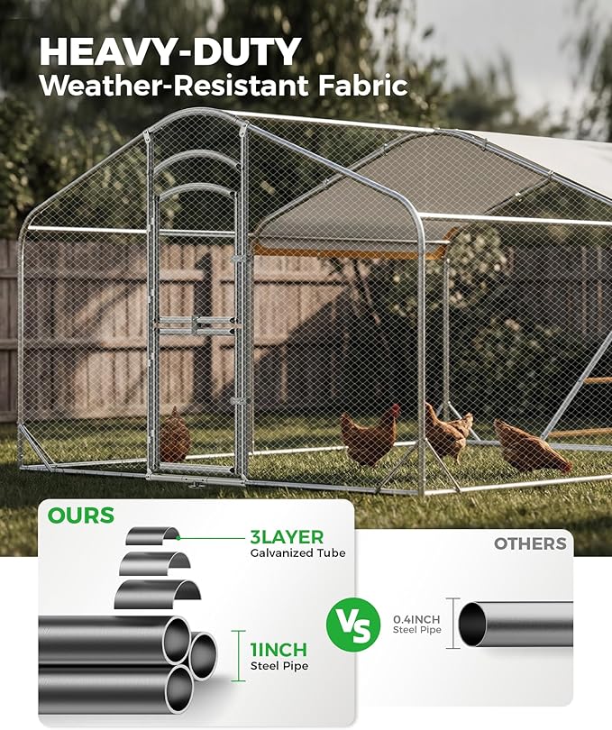 Large Metal Chicken Coop, Outdoor Chicken Run, Backyard Chicken Coops with Secure Lock and Weatherproof Cover for Chickens and Small Animals (12.6FT with Ladder)