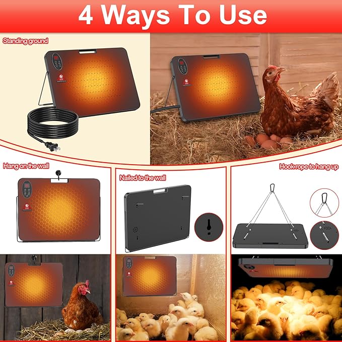 Chick Brooder Heater,200 Watts Radiant Heat Panel with Overheating Protection,Smart Brooder Chick Heater with Adjustable Temp (86~194℉) & 12H Timer,Remote Control,Safe Chicken Heater for Winter Pets