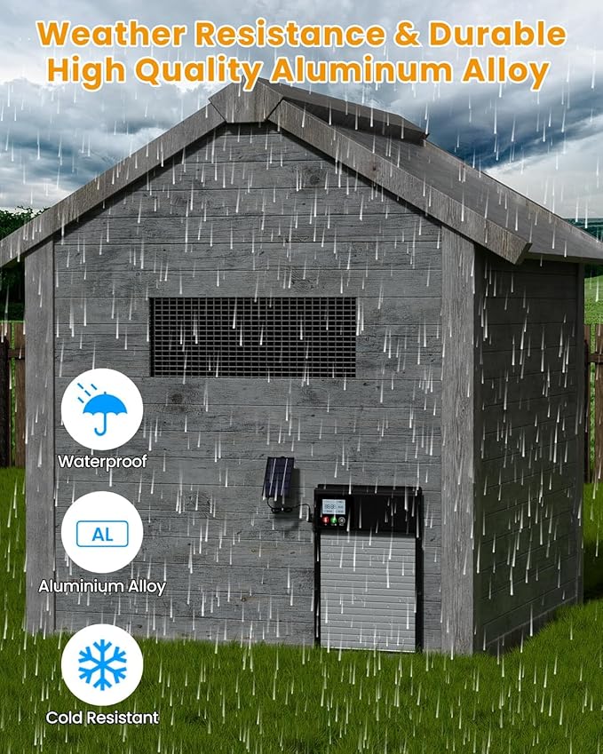 Automatic Chicken Coop Door with WiFi Remote Control, 2025 Upgraded 8000mAh Solar Powered Automatic Chicken Coop Opener with LCD Display & Timer & Light Sensor, with Anti-Pinch Design