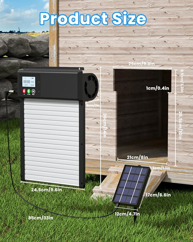 Automatic Chicken Coop Door Solar Powered, WiFi Automatic Chicken Door APP Control, Solar Chicken Coop Door Timer & Light Sensor, Auto Chicken Coop Door Opener LCD Display Aluminum Anti-Pinch Design