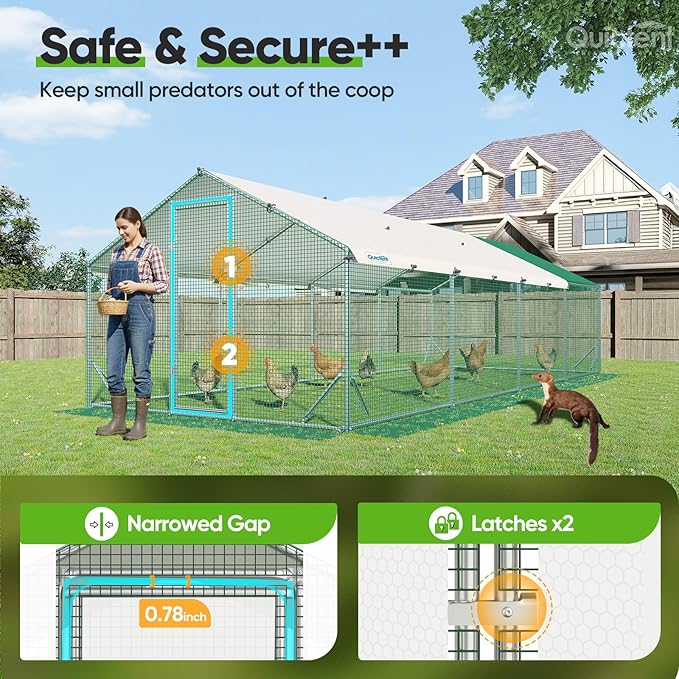 Quictent Advanced Series 24x9 ft Metal Chicken Coop Run with Side Hardware Cloth, Large Walk-in Outdoor Poultry Cage Heavy Duty Predator Proof Hen Duck Rabbit Farm Pen House, Waterproof Anti-UV Cover