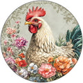 Chicken Coop Hen Round Vintage Metal Tin Sign Flower Kitchen Farmhouse Wall Signs Vintage Wall Art Decoration Poster for Chicken Lovers Decor 12 Inch
