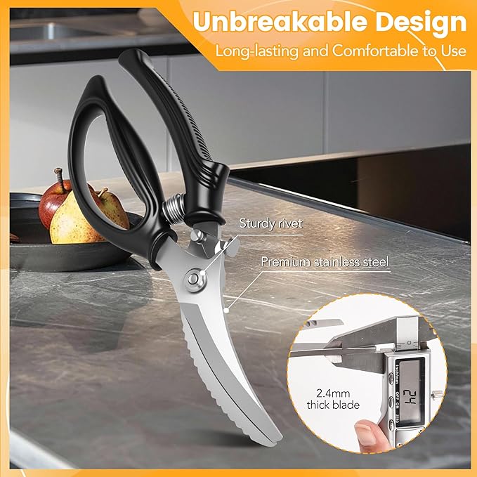 Heavy Duty Poultry Shears Kitchen Shears for Food Kitchen Scissors All Ppurpose Heavy Duty Scissors for Chicken, Meat, Bone, Poultry, Spring Loaded, Dishwasher Safe