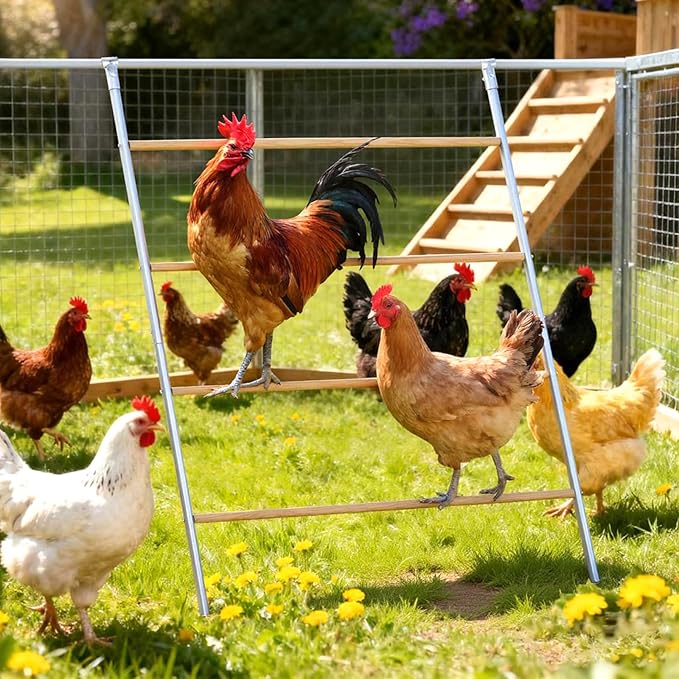 Large Chicken Roosting Bars, 55 Inch Chicken Perch for Coop with Metal Frame, Sturdy Roosting Ladder for Hens, Chicken Coop Accessories and Toys for Backyard Poultry, Easy to Clean