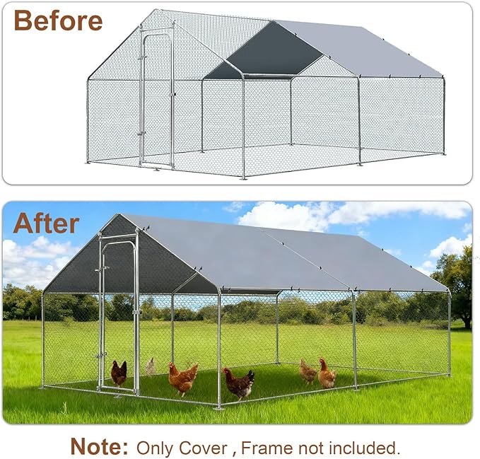 1 Pack Chicken Coop Cover with Ball Bungees Cords, 11.9 x 6.7 Ft, Thick Chicken Run Cover, Coop Tarp Accessories for Winter, Waterproof & Sun Resistance for Outdoor(Frame Not Included)