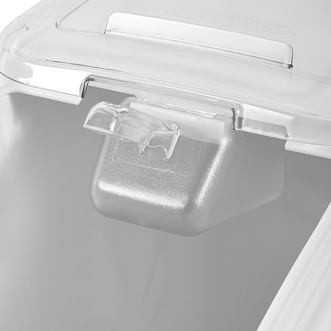 Rubbermaid Commercial Products ProSave Shelf-Storage Ingredient Bin With Scoop 500-Cup capacity Plastic White Sliding Lid Container with Wheels for Kitchen/Restaurant Food Organization