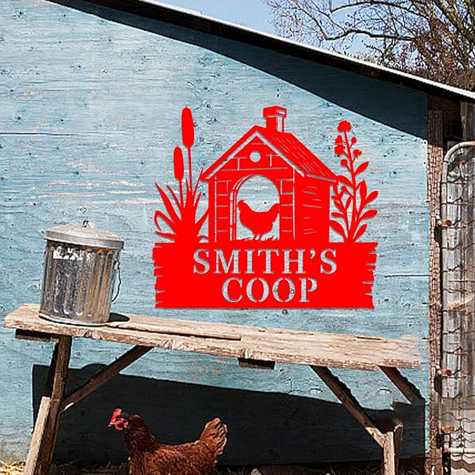 Chicken Coop Signs, Chicken Coop Decor, Chicken Coop Accessories, Custom Farm Sign, Personalized Fluffy Butt Hut Chicken Sign,Funny Signs for Chicken Coops, Chicken Metal Signs for Coop Funny Outdoor