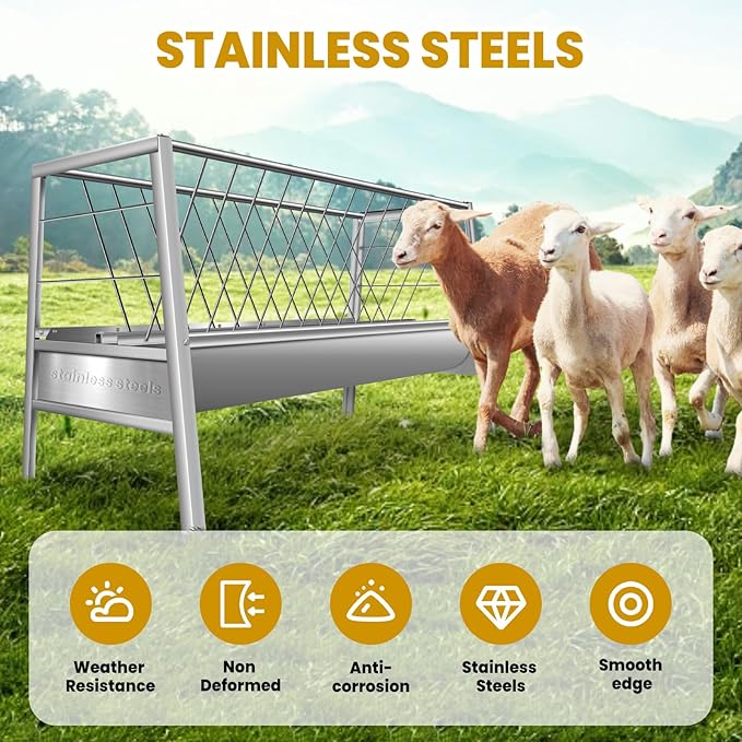 77Gal Heavy-Duty Galvanized Steel Hay Feeder for Livestock – 2-in-1 Large Capacity Feed & Water Trough, Smooth Edges Design for Goats, Horses, Ranch & Barn Use