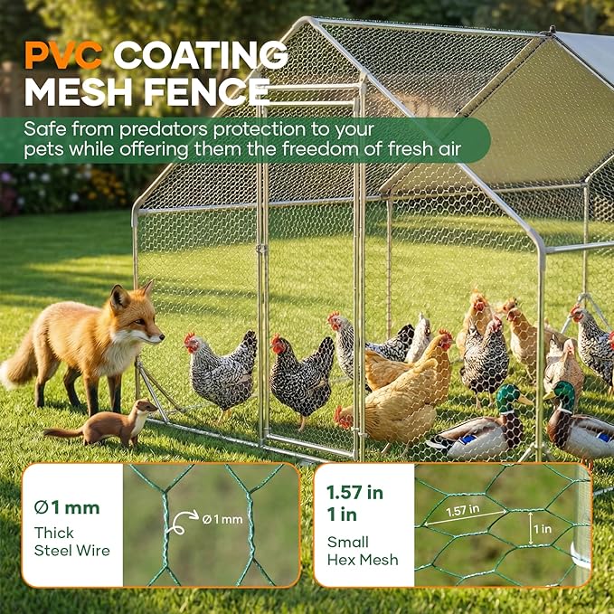 Metal Chicken Coop with Runs for Yard with Cover Waterproof Quail Coop Walk in Duck Coop, Chicken Pen House Cage gallinero para gallinas with Security Lock for Outdoor Farm Rabbit Run 19x9.2x6.5ft