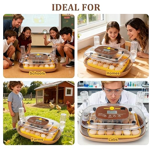 3rd Gen - 24 Egg Automatic Incubator, Stage-Based Adaptive Humidity with Auto-Refill, Stable Temp Control, Flexible Spacing, Adjustable Auto Turning & Lockdown, Custom Incubation Days, Candler, Alarm