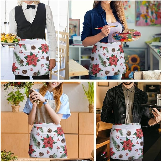 Short Aprons for Servers Unisex Chef Works Waitress Apron with 3 Pockets