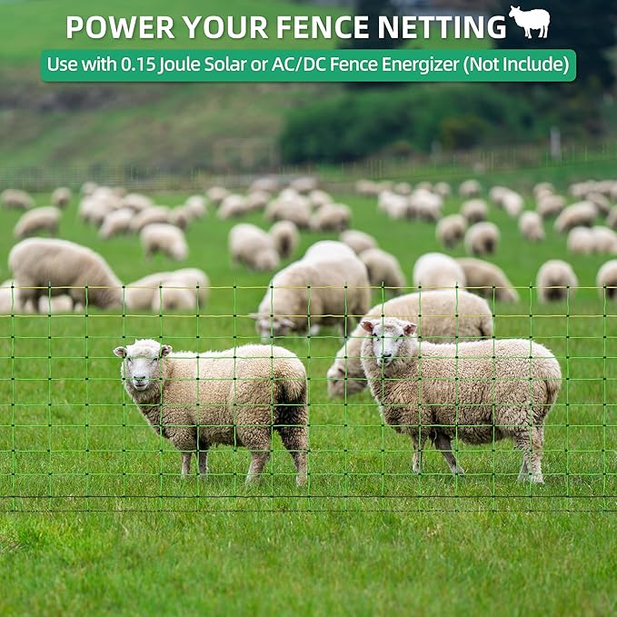 Electric Fence Netting, 49.6" H x 164' L, Portable Livestock Nets Mesh for Hog, Dogs, Deer, Goats, Larger Animals Electric Fencing for Backyards, Homesteaders, Farms, Ranches, Gardens
