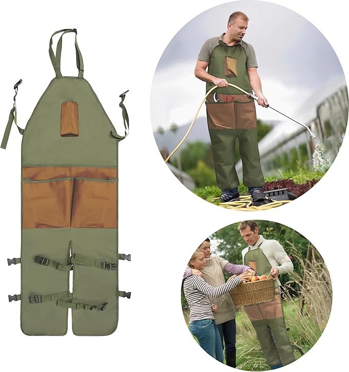 Garden apron,Apron Man,Harvest Apron with Pockets,Waterproof,Adjustable,Reinforced Knees for Mow Grass and Lawn Mowing