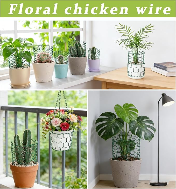 2Pcs Floral Chicken Wire for Floral Arrangements for Reinforce Chicken Wire Fencing 4 x 118 Inch Hexagonal Galvanized Mesh Fence Includes Gloves Ties & Cutter