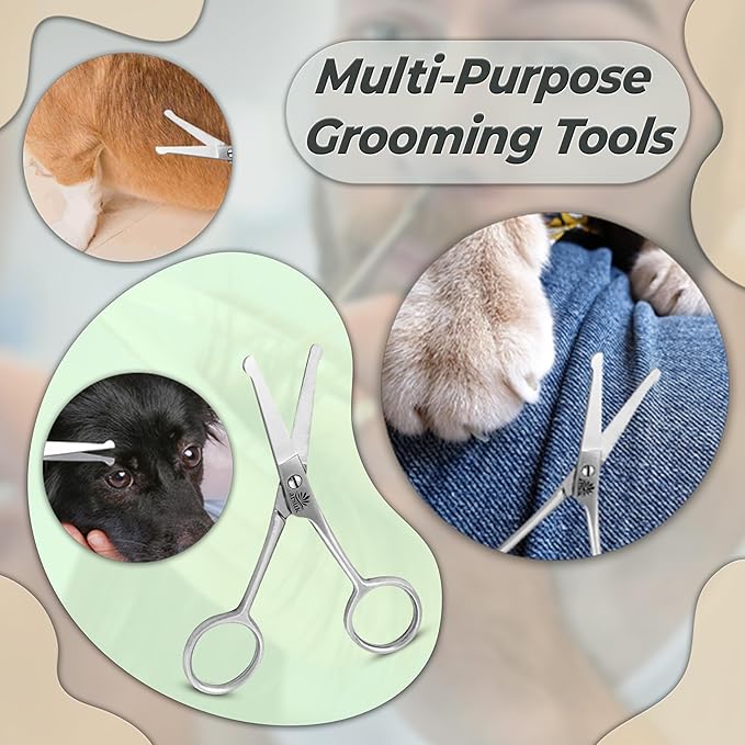 ARSUK Dog Grooming Scissors with Rounded Tip – 4.5" Safety Scissors for Face, Paw, Nose, Ear Hair – Stainless Steel Small Pet Trimmer for Cats, Dogs, Puppies – Safe for Sensitive Areas