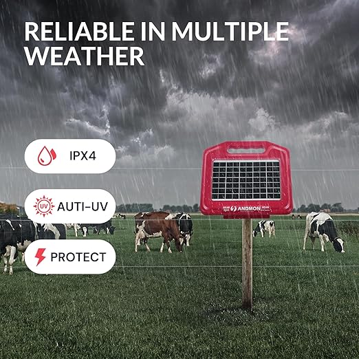 Andmon 50 Miles Solar Electric Fence Charger, 0.95 Joule High-Power Solar Fence Charger for Livestock, Horses, and Wildlife Control, Solar Electric Fence with Easy Installation