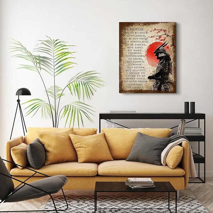 Japanese Wall Art Samurai Pictures Wall Decor Japanese Art Canvas Painting Bushido Motivational Asian Poster Artwork Modern Home Decor Framed for Bedroom Living Room Office 12"X16"