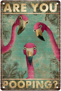 Funny Flamingo Bathroom Sign Are You Pooping Vintage Tropical Wall Art for Bathroom Decor Retro Home Poster 8X12Inch